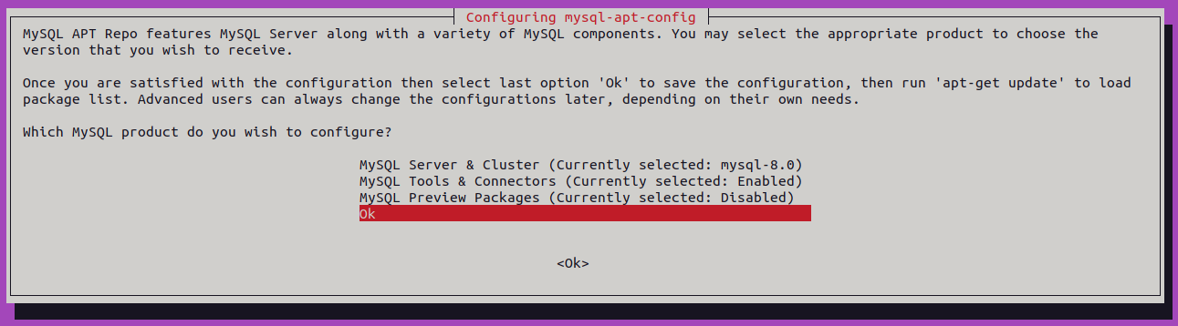Настройка версий пакетов MySQL