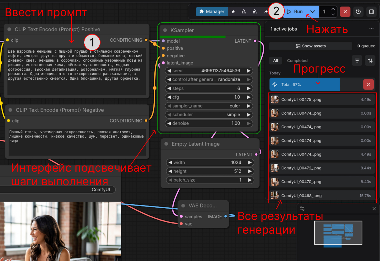 Схема последовательностей и размещения сущностей в веб-интерфейсе ComfyUI