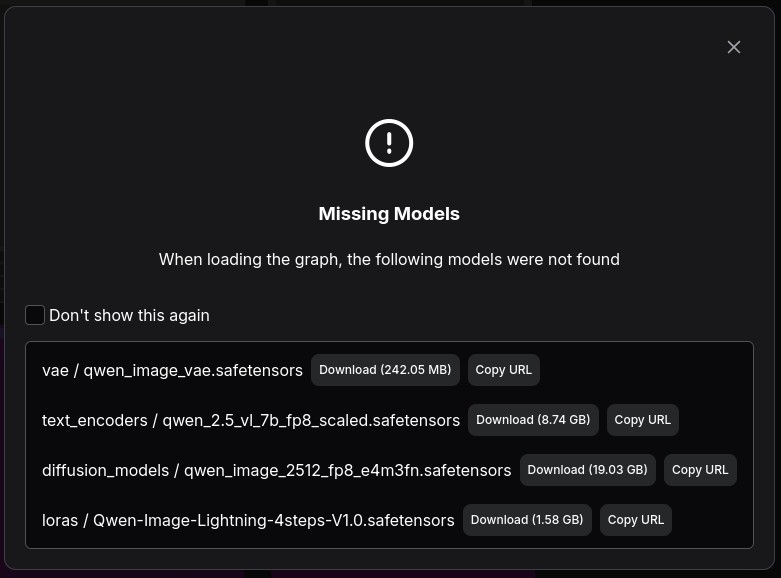 Окно со ссылками для скачивания моделей