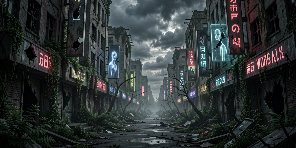 Постапокалиптический город в стиле киберпанк