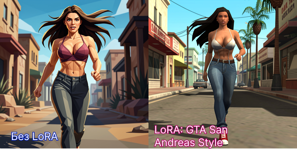 Сравнение сгенерированных изображений с LoRA и без LoRA